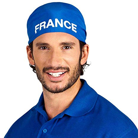 Boland 62031 - Bandana Frankreich, 1 Stück, Einheitsgröße, Blau mit weißem Aufdruck France, Kopftuch, Accessoire, Verkleidung, Kostüm, Fußball, Nationalität, Mottoparty, Fan, Kopfschmuck