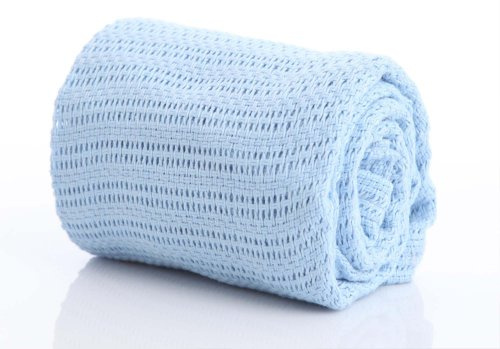 Baby 100% Pure Cotton Cellular Blanket for Pram Cot Bed Moses Basket Crib 70 x 90 cm 3 Colours : Pink , White Or Blue (Blue)