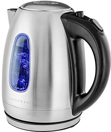 OVENTE Electric Kettle, 1.7L Stainless Steel Water Heater and Boiler for Coffee or Tea with BPA Free & Cordless Body, Auto Shut-Off, Boil-Dry Protection, LED Light and Removable Filter, Silver KS96S