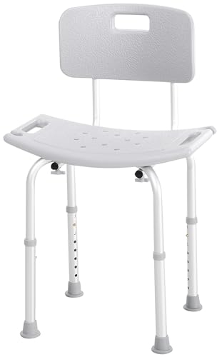HOMCOM Silla Ducha Personas Mayores Taburete de Ducha Silla para Ducha con Respaldo Antideslizante Altura Regulable en 8 Niveles Carga 136 kg para Ancianos y Discapacitados