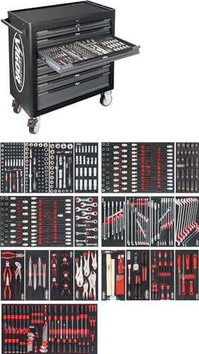 ViGOR Werkstattwagen Series XL V5434 | Kunststoffarbeitsplatte | 499-Teile, Werkzeug-, Material- und Montagewagen für effiziente und mobile Organisation | inklusive Fahrgriff und Schlüssel