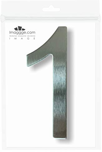 imaggge.COM Numéro de Maison ou Appartement - INOX brossé - Autocollant - 7,6 cm de Hauteur - Numéro 1