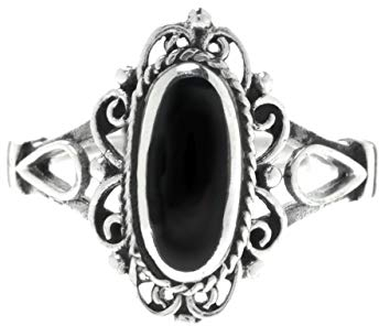 Windalf Gothik Damen Ring ALISA 1.4 cm Mittelalter Vintage Silberring mit schwarzem Onyx Indie Midi Ring Festival Silberschmuck 925 Sterlingsilber (Silber, 62 (19.7))