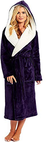 KUDICO Damen-Bademantel mit Kapuze, weich, gemütlich, für den Winter, Plüsch, verlängerter Schal, Bademantel, violett, 38