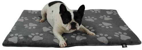HS-Hundebett® Hundedecke S (55x75 cm) – rutschfest und gemütlich Dank 3 cm Füllung – Perfekt fürs Sofa, Auto & Hundebox – Pfote Anthrazit, Made in DE