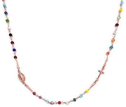 Linea Italia Gioielli - Collana Donna Rosario Girocollo In Argento 925 con Pietre Colorate, Croce E Medaglietta Madonna - Made In Italy