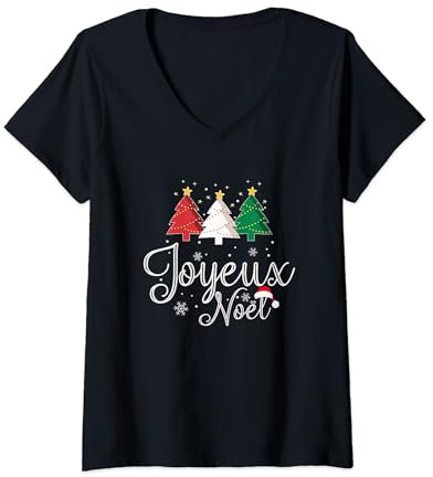 Arbre de Noël avec des flocons de neige Joyeux Noël T-Shirt avec Col en V
