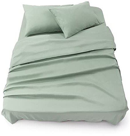 Blumtal® Bettlaken Set 3-teilig - Oeko-TEX zertifiziertes 3er Set - Spannbettlaken 150x200x30cm + Bettlaken ohne Gummizug 240x275cm + 2X Kissenbezug 50x80cm - Bettlaken&Kissenbezug - Summer Green