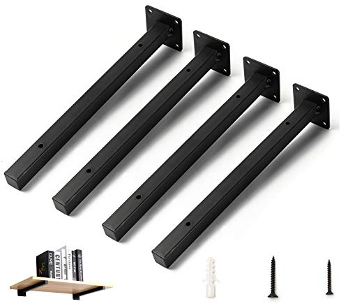 Staffe per Mensole Galleggianti 40cm, Reggimensola Sospesi Industriale Supporto di Metallo per Tubi da Muro in Ferro Spesso Resistente, decorazione Retrò per Scaffalature da Parete 4 pezzi neri