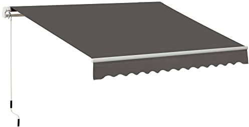 Outsunny 3 x 2m Manual Window Awning Canopy Garden Outdoor Shelter Patio Sun Shade UV Blocker Light Weight Aluminium Frame w/Hand Crank Grey