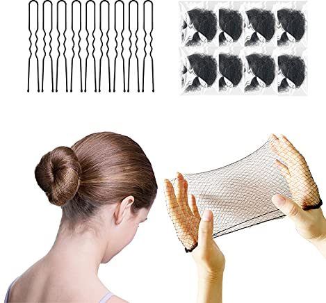 50 Pcs Haarnetz Unsichtbar und 10 Pcs Haarnadeln u Förmig Set, Invisible Mesh Haarnetze Dutt für Balletttanz 20 Schwarz