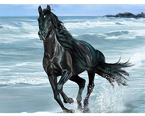 Yingxin34 Jigsaw Puzzle 1500 Teile, Schwarzes Pferd am Meer 1500 Stück Puzzles für Erwachsene Kinder Freunde, Intellektuelles Psychedelisches Kartenspiel-35x23 Zoll (87 x 57cm)