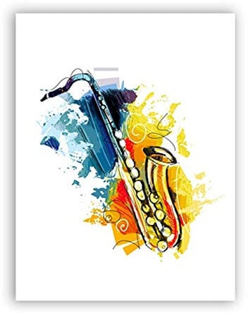 HJKLP Instruments De Musique Abstraits Saxophone Murale Art Affiche Aquarelle Toile Tableau Jazz Peinture Tableaux Saxophone Decoration De La Maison 30x40 Cm Pas De Cadre