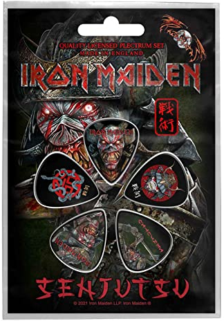 Iron Maiden Lot de 5 médiators avec logo Senjutsu Band officiel, taille unique