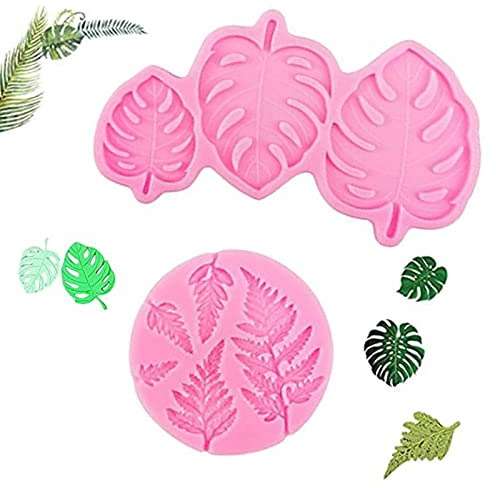 Aatpuss 2 Pièces Moule à Fudge en Silicone Rose, Feuille Tropicale Moelleux Moule, Moule à Fondant Motif Feuille, pour Dans les Gâteaux, Pain, Mousse, Gelées, Plats Cuisinés, Pralines(Rose)