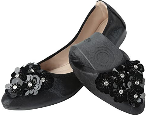 Padgene Womens Fold up Pumps Roll up Shoes Foldable Ballet Flats, Portable Ladies Slip On Loafers Dolly Shoes for Ladies