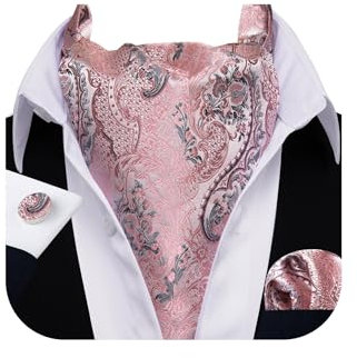 Barry.Wang Herren-Manschettenknöpfe, Seide, Paisleymuster, gewebt, Paisleymuster, modisch, Ascot und Einstecktuch, Hochzeit, formell, rosa blume, Einheitsgröße