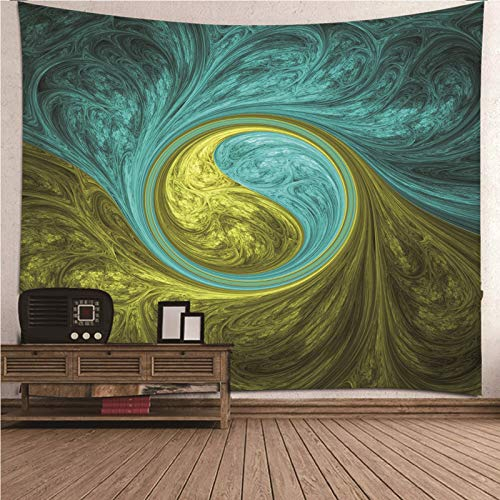 EHOMERY Wandbehang Kinder Wanddekoration Innen Grün Blau Yin-Yang-Muster Wandteppich Babyzimmer Junge Länglich Wandschmuck Groß Schlafzimmer Wohnzimmer 240X220Cm