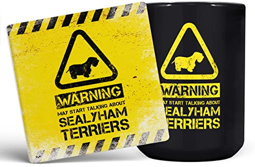 Mug Monster - Warning May Start Talking About Sealyham Terriers Lustige Geschenktasse – Keramik-Kaffeetasse, Geschenk für Männer oder Frauen, extra große und riesige Tasse erhältlich, 425 ml schwarze