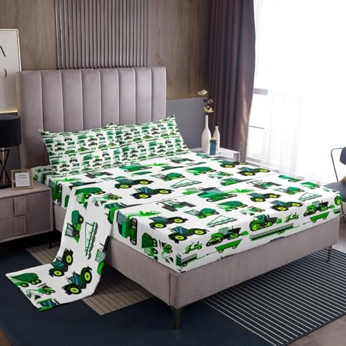 Feelyou Traktoren-Bettwäsche-Set, Doppelbettgröße, Kinder-Bettwäsche-Set, Jungen, Cartoon, Bauernhof, LKW, ultraweich, Bauauto-Bettwäsche-Set, Kinderausrüstung, Auto-Dekoration, Schlafzimmer,