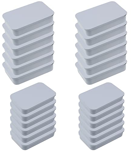 Goodma 24-Pack Rectangular Metal Slide Top Tin Containers for Candies Jewelry Crafts Pills Lip Balm Storage Survival Kit, Mixed Sizes (White)
