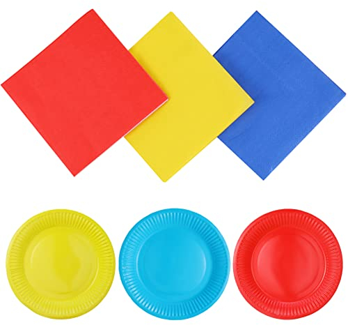 FRIUSATE 90 Pieces Paper Plates and Napkins, Colorful Paper Plates 7 inch Party Plates Paper Party Plates Colorful Party Tableware for Wedding Birthday Party, Blue,red (A62DK8H0410747)