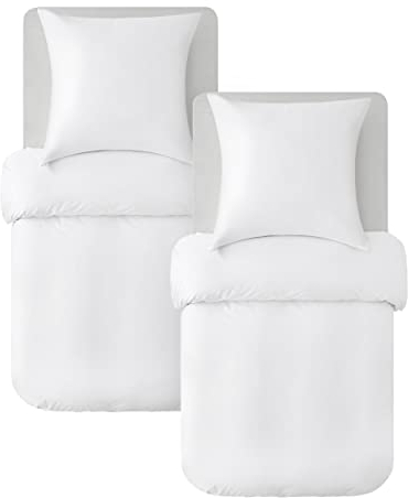 BEDSURE Bettwäsche 135x200 Baumwolle 4teilig - Bettwäsche-Sets Weiß Bettbezug 2er Set mit 2 Kissenbezüge 80x80 cm, Oeko-TEX Bedding mit Reißverschluss
