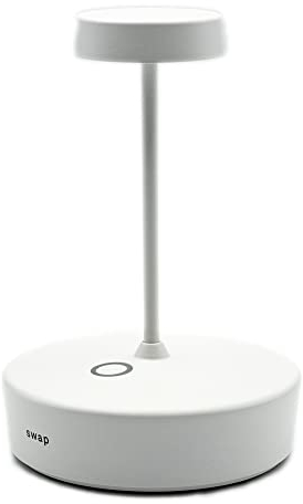 Zafferano Lampada Swap Mini, Lampada da Tavolo Ricaricabile e Senza Fili con Controllo Touch, Adatta per Salotto ed Esterni, Dimmer, 2700 K, Altezza 14,8 cm, Colore Bianco