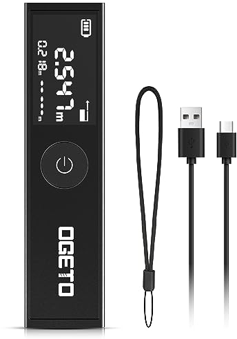 Medida Láser Recargable,OGETO Herramienta de Medición Láser Portátil, Material de Aleación, Pantalla Retroiluminada Negra, Unidad M, Modo Pitagórico, Distancia de Medida, área y Volumen
