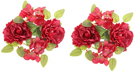 Abaodam 2st Kerzengirlande Esstischdekoration Blumendekoration Rote Kerzen Blumenkerze Kerzenhalter Hochzeitskerze Blumenkranz Künstliche Pfingstrosen Tischkerzen Säule Sport Schreibtisch