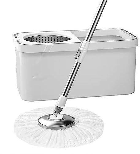 AMNOOL Spin Mop und Eimer mit Wringer-Set - Selbstreinigender Nass-/Staubwischer für Hartholz – Reinigungsmopp-Eimer für Den Hausgebrauch – Flacher Bodenwischer, mit 5 Mikrofaser-Mopps