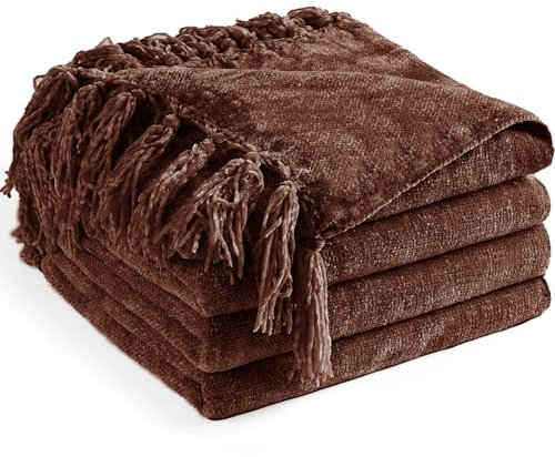 LONG CREATE Chenille-Überwurfdecke für Couch, 127,7 x 152,4 cm, weiche, gemütliche Überwurfdecke mit Fransenquaste für Bett, Sofa, Stuhl, leicht, gestrickt, dekorativ, Bauernhaus, Boho-Überwurf, Decke