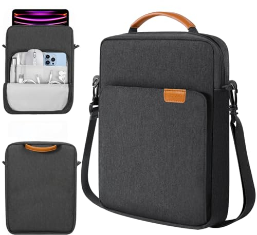 TiMOVO 13 Pulgadas Funda para Tableta Bolso con Bandolera para iPad Air 13, iPad Pro 13, iPad Pro 12.9, Galaxy Tab S9+/S9 Plus/S10+/S10 Plus/S9 FE+/S9 FE Plus 12.4, Negro + Gris