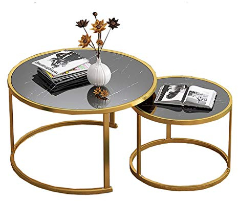 SORVA Couchtisch/Beistelltisch/Beistelltisch, Couchtisch, 2er-Set, rundes Beistelltisch-Set, Sofatische mit Metallbeinen, Tische, für Wohnzimmer, Balkon
