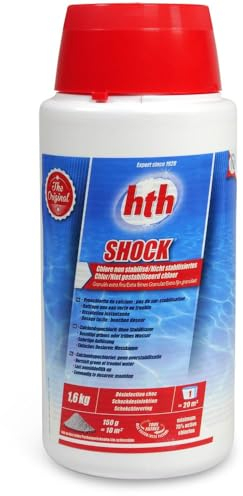 HTH Shock 1,6 kg Chlor | Blitzlösung bei grünem oder trübem Wasser | Das konzentrierteste Hypochlorid auf dem Markt | Sofort lösliches Chlor Shock Pulver | Anorganisch Stoßbehandlung