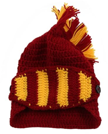 LUOFANG Unisex-Strickmütze mit lustigem Ritterhelm, gehäkelte Ohrenklappen-Beanie-Mütze, dunkel