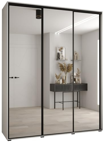 Kleiderschrank mit Spiegel Davos 2 Garderobenschrank - Schrank Schlafzimmer - Mehrzweckschrank 2 Schiebetüren - Regalen - Flur Möbel - Kleiderstange Schrank - Allzweckschrank - closet - Gaderobe