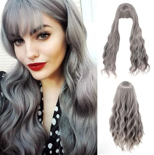 Perücke Halloween Damen,Perücke Frauen Kostüm Halloween,Grey Wig Lang Haar Gelockt,Karneval Perücke Grau,Perücke Damen Perücke Grau,für Halloween Karneval Cosplay Kostüm Party