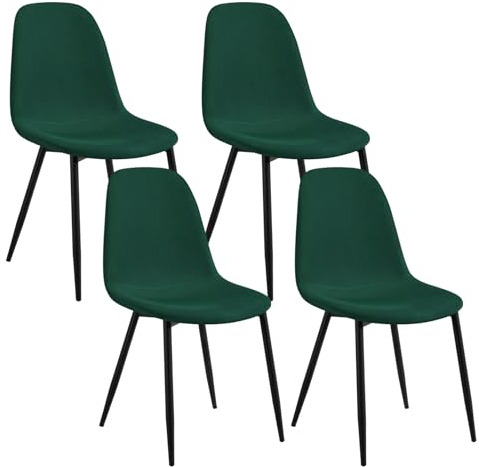 Lestarain Esszimmerstühle 4er Set, für Schlafzimmer Küche Wohnzimmer, Bequeme Küchenstühle mit Rückenlehne, Metallbeinen, Skandinavisch modern, aus Cord, Dunkelgrün
