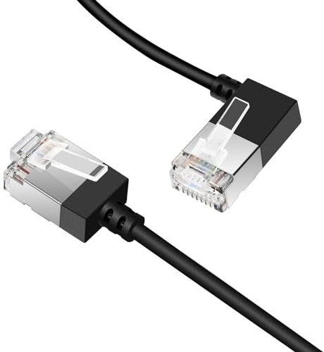 Dutevolns Slim Cat 6 Ethernet Cable 90° Left Angled 2M, Ultra Thin & Flexible Rj45 LAN Lead Gigabit Applicable For Mac, PC, Router, Ps4/5, (Black)