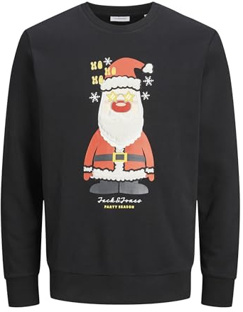 JACK&JONES Herren JJXMAS Jolly Sweat Crew Neck Sweatshirt, Black, S