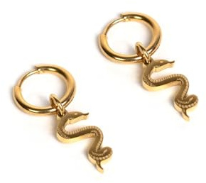 UNSHINEBAR Schlangen Creolen Ohrringe für Herren und Damen - Ohrringe mit Schlange Anhänger aus Edelstahl und 18K Gold - Wasserfeste Ohrringe - 2er Set