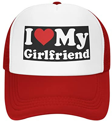 FWJZDSP Baseballkappe mit Aufschrift „I Love My Girlfriend I Heart My Girlfriend, Netz-Baseballkappe für Herren, Coole Sommermützen, Trucker-Mütze, Angelmütze