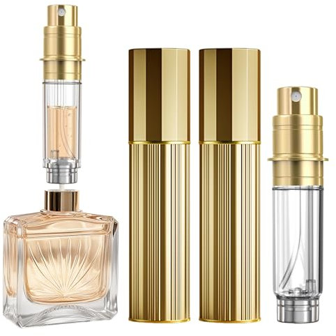 JOOMOKO Parfümzerstäuber Nachfüllbar 10ml, Mini Parfüm Zerstäuber für Unterwegs Parfüm Abfüller, Sprühflasche Klein für Parfum, leer Parfüm Zerstäuber Sprühflasche für Reise (Gold & Gold)