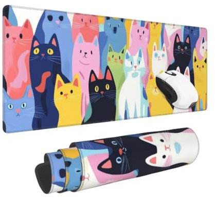 Gaming Mauspad XXL Niedlich Großes Mousepad 800 * 400mm rutschfeste Schreibtischunterlage Katze Mouse Pad mit Vernähte Kanten Verbessert Desk Mat Mauspad Groß Geschwindigkeit und Präzision für Gaming