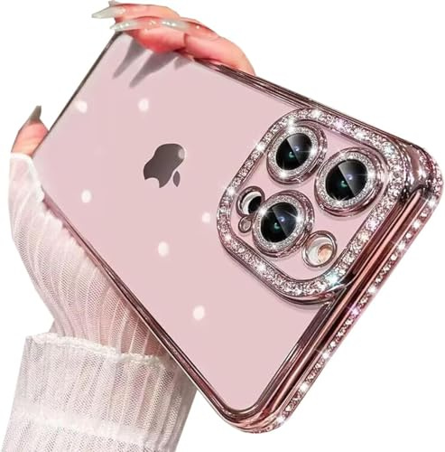 Case for iPhone 15 Pro Max, Diamond Glitter Phone Case [Ultra Slim] Scratch Resistant Sparkle Bling Gel Rubber Soft Skin Silicone [Protective Case] Clear Cover for iPhone 15 Pro Max - Rose Gold