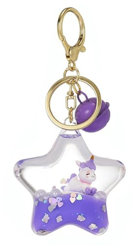 ZDHC Porte-clés licorne flottante en acrylique avec motif de sables mouvants pour femme et fille, Violet a, taille unique