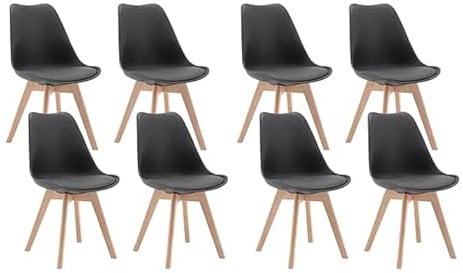 WOLTU Esszimmerstühle 8er Set, Skandinavische Küchenstühle Retro Design, Sitzfläche aus Kunstleder, mit Massivholz Beinen, bis 150 kg belastbar, Grau
