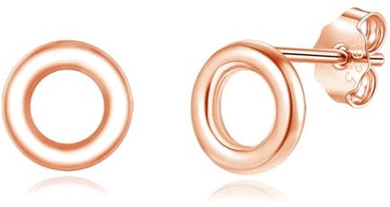Loutade Silver Stud Earrings for Women, Sterling Silver Circle Stud Earrings for Sensitive Ears, Hypoallergenic Earrings Rose Gold, Unisex Small Cartilage Sleeper Rose Gold Earrings for Pierced Ears