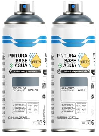 H HANSEL HOME Pintura Spray Base Agua 400ml - Para Muebles, Metal, Plástico y Madera - Ecológica y Sin Olor, Colores Duraderos - Gris Oscuro, 2 unidades